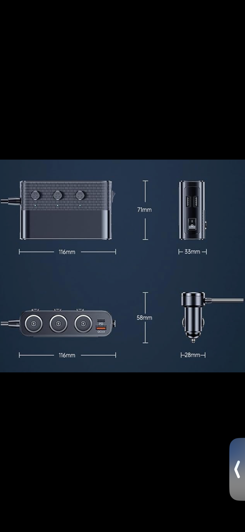 Low profile 7 in 1 12v Charger Adapter with Cable Track