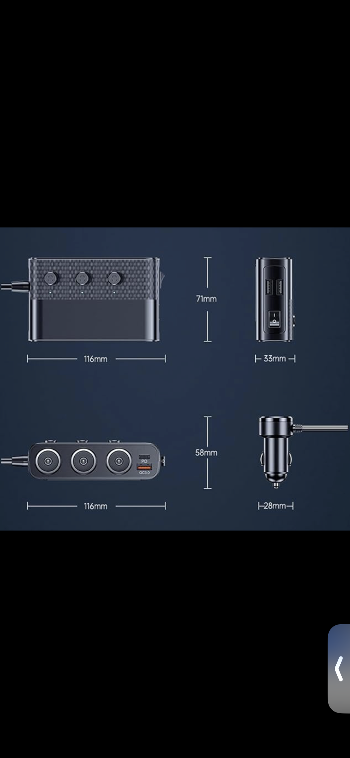 Low profile 7 in 1 12v Charger Adapter with Cable Track