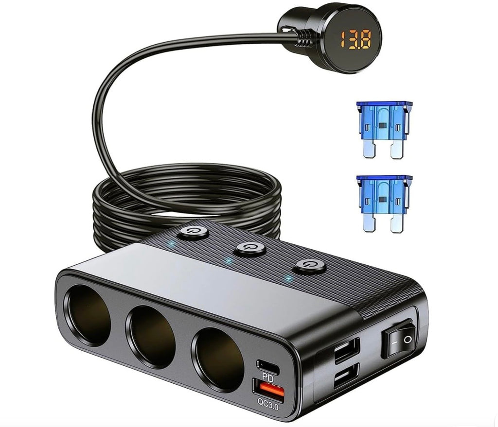 Low profile 7 in 1 12v Charger Adapter with Cable Track